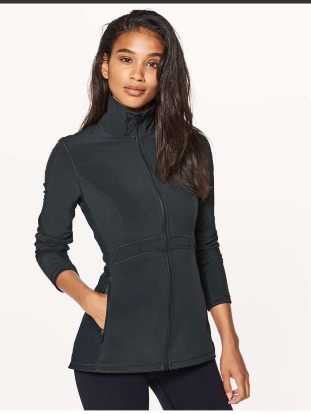 Lululemon Like New Round Trip Rouched Full Zip Black Sweat-Wicking Track Jacket